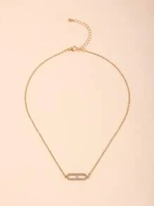 1pc Fashionable Minimalist Geometric Hollow Out Rhinestoned Pendant Necklace, Elegant & Versatile Design For Women's Daily Wear