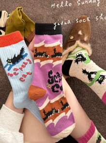 2 paires de chaussettes d'équipe, motif animal mignon chat. Chaussettes douces et mignonnes pour dormir ou la maison, adaptées pour toutes les saisons