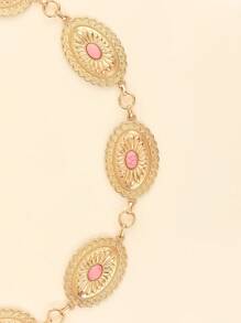 Dây thắt lưng kim loại khảm đá Rhinestone dành cho phụ nữ, dây thắt lưng trang trí cho váy, chân váy - đá quý màu vàng hồng - Xem 2