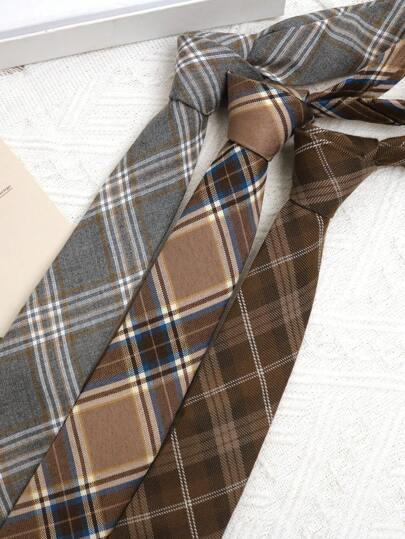 1pc Rhombus Pattern Casual Cute & Elegant Polyester Checkered Necktie, For All Seasons