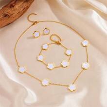 1 Set Floral Design Chain Bracelet, Necklace And Earring Jewelry Set, Elegant Style For Women