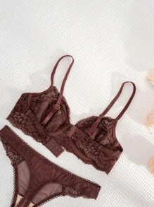 1 Set Women Solid Color Lace Comfortable Underwear Lingerie Bra And Panty Set