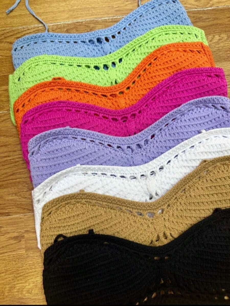 Top de Crochê Feminino - Alcinha, Tamanho Único (Veste até 40) com Acabamento Perfeito - Roxo - Visão 1