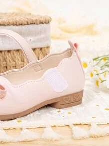 1 双女童蝴蝶结 PU 系带设计可爱儿童平底鞋 - 粉色 - 查看 9