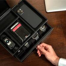 Mens Jewelry Box Organizer & Dresser Valet Tray - Premium Nightstand Station For Watches, Rings, And Accessories - Stylish Mens Dresser Top Organizer With Multiple Compartments And Soft Lining - 1 - 查看 4