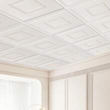 Ceiling Tiles, Drop Ceiling Tiles Premium Polystyrene Or PVC Sheet, Easy Installation/ Cutting Plastic Glue-Up Ceiling Tile, Basement Ceiling Covering For Home/Office Decoration - Gói 12 chiếc 24 x 24 in, Hình học - Xem 1