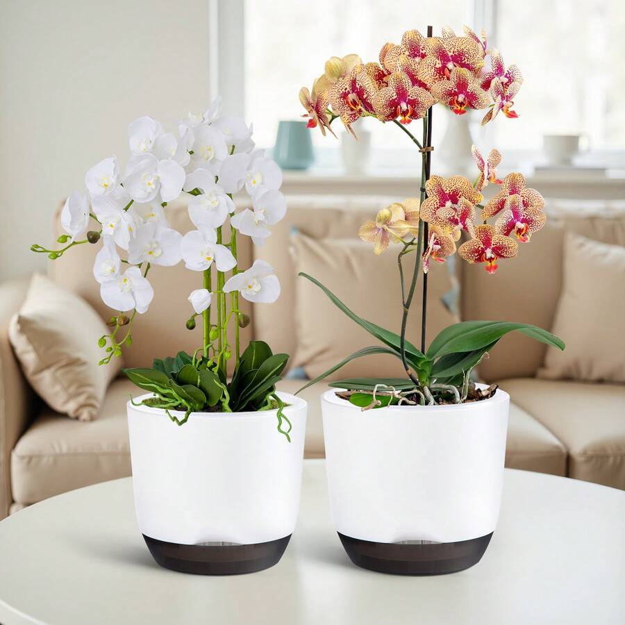 1PC Simple Double Layer Orchid Planter With Removable Liner, Double Layer Perforated Plant Planter, Slouchy Planter, Creative Desktop Centerpiece - Home Decorative Ornament, Outdoor And Garden Decoration, Office Decoration Gifts Birthday Graduation Vase Room Decor Flower Vase Glass Vase
