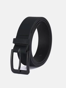 1 pieza Cinturón decorativo casual llano de poliuretano (PU) para hombres, apto para uso diario, hebilla con recubrimiento metálico, color negro