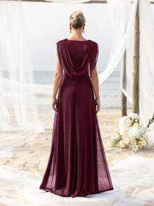 Draped Neckline Elegance Dress For Spring/Summer For Seaside Bachelorette Party, Beachfront Bridal, Garden Gala, Luxury Dinner Date, Honeymoon Retreat Outfit - Burgundy - View 3