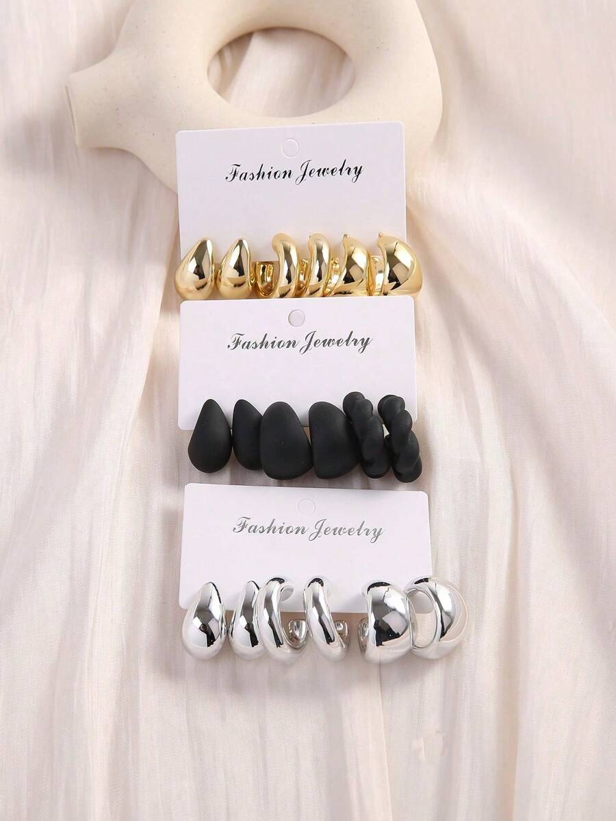 12-18 pièces Set de boucles d'oreilles élégantes minimalistes à la mode en CCB