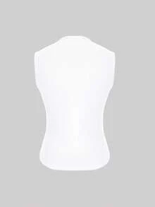 XLLAIS Crew Neck Sleeveless Solid Color White Base Double-Layer Elastic Fitted T-Shirt Casual Summer - White - View 9