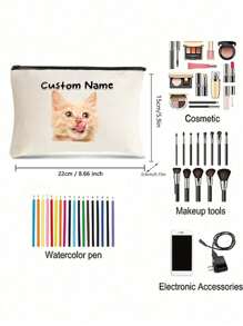 1pc Custom Cat Photo Makeup Bags, Cute Cat Themed Gifts, Small Pet Lover Travel Cosmetic Bag, Zipper Pouch For Teens Daughter Sister, Funny Pet Stuff Birthday Christmas Decorations Makeup Organizer Makeup Storage Bag Mini Pouch Travel Small Makeup Case Accessories Make Up Holder Brush Bag Make Up Container Cosmetic Bag Travel Essentials Ladies Accessories