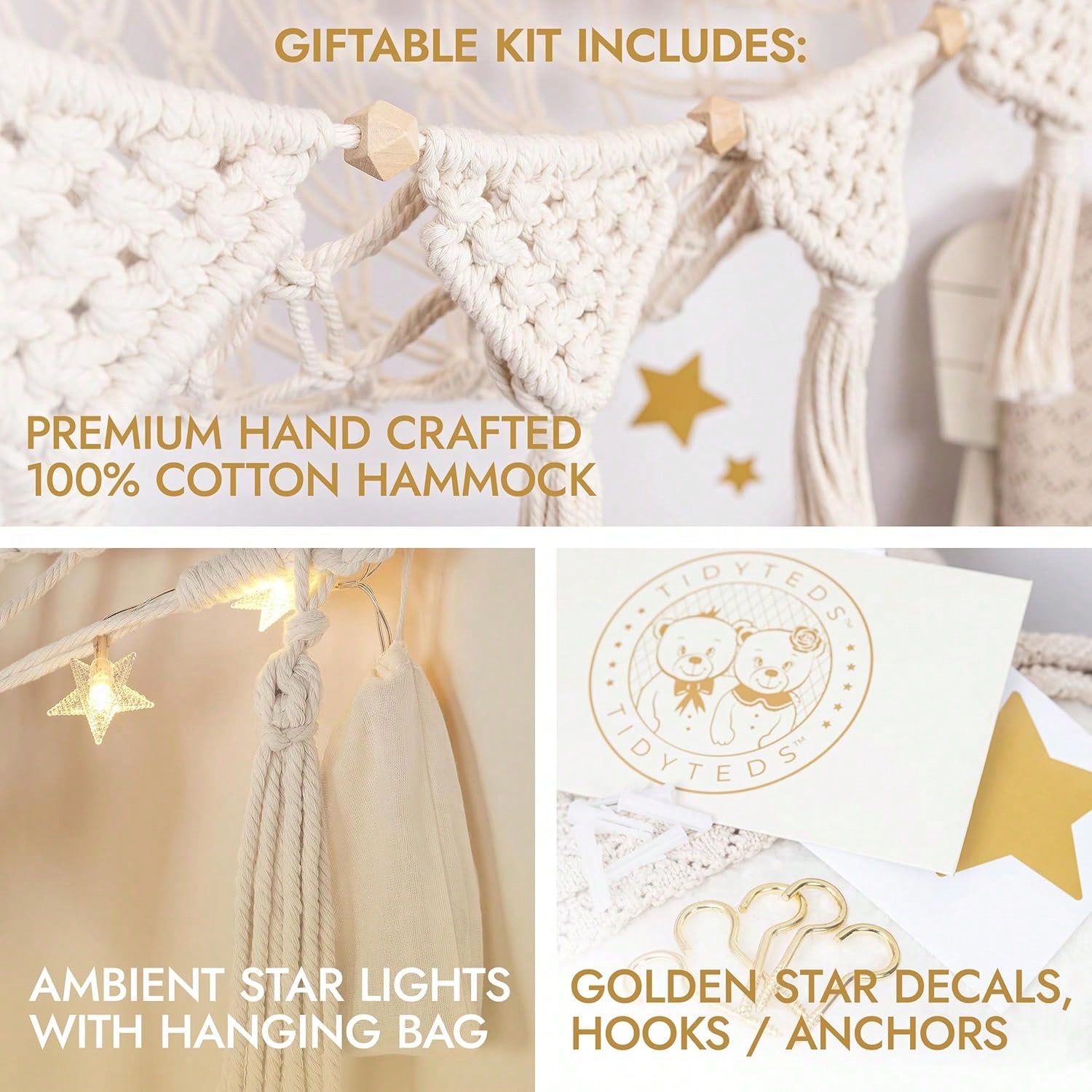 Hamac à Peluches En Coton Tressé - Blanc Crème - Avec Crochet Et Tube Extensible - Idéal Pour Ranger Doudous, Oreillers Et Ballons