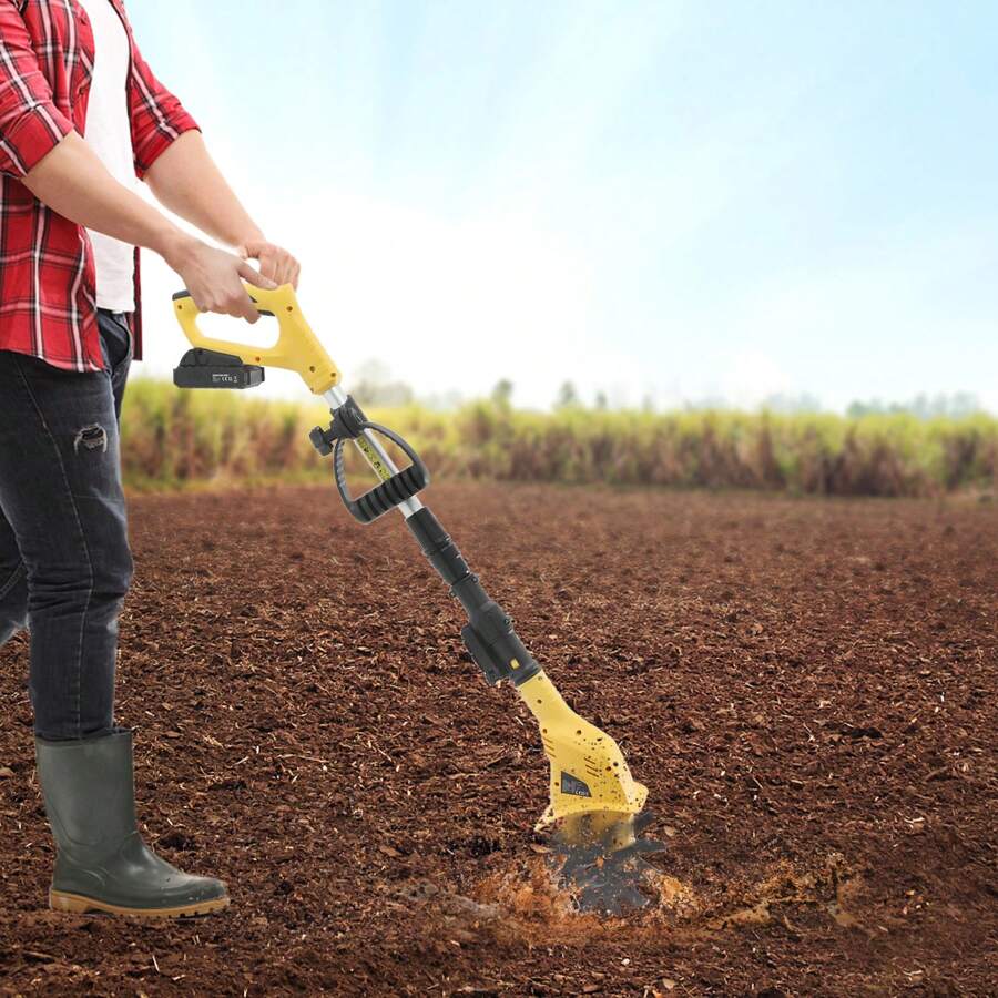 Rainaut Electric Rototiller Garden Cordless Tiller Soil Cultivator Tilling Rechargeable The Best Gift/Present For Family&Friends Happy Christmas - Yellow - View 1