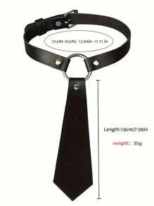 Black PU Leather Collar Faux Necktie Design Sexy Lingerie Accessories Holiday Costume Wear Accessories