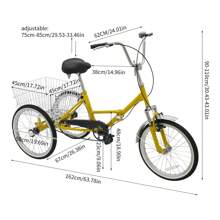 20-Inch Foldable Adult Tricycle With Rear Basket, Single Speed, Adjustable Handlebars & Comfortable Saddle, 242 Lbs Load Capacity, Yellow