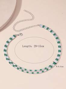 1 chiếc vòng cổ choker pha lê Zirconia trắng và xanh lá cây hai lớp họa tiết hoa dành cho nữ, phụ kiện trang phục trang trọng đa năng - Xem 2