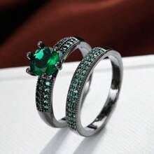 2pcs Wedding Engagement Rings, Elegant Copper & Zirconia Stone Couples Ring Set, Fashion Jewelry Gift For Anniversary, Valentine's Day,Mom,Mother,Mother's Day,Gift