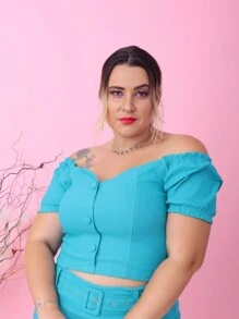 PLUS SIZE BEGALINE CROPPED BLOUSE PLUS SIZE 46 To 52 - Azul Tifany - View 2