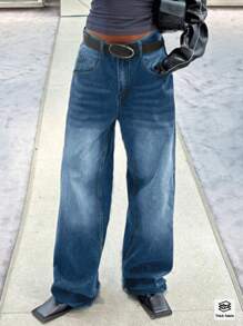 欧美街头风新款宽松休闲修身直筒女式牛仔裤，春秋季