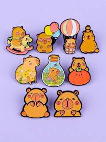9Pcs Cute Capybara Enamel Pins Cartoon Animal Brooches Badge Lapel Pin For Backpack Clothes Accessories Kawaii Jewelry Birthday Gifts