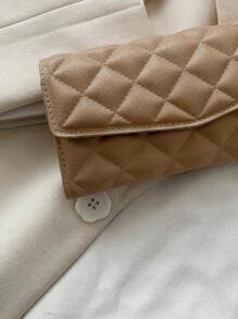 HELLO WEEKEND 1pc Mini Quilted PU Bifold With Flap Cover Fashionable & Compact Suitable For Daily Use And As Gift For Women Wallet Purse Wallet Long Wallet