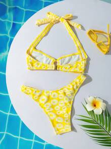 女士性感紧身比基尼套装，适合海滩、夏季度假 - 彩色 - 查看 2