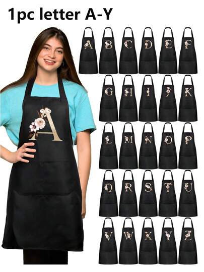 1 pieza Delantal de cocina negro, delantal moderno a prueba de aceite de poliéster, delantal de cocina negro, delantal de poliéster para jardín, cocina y tareas del hogar perfecto para el hogar, restaurante y cocina