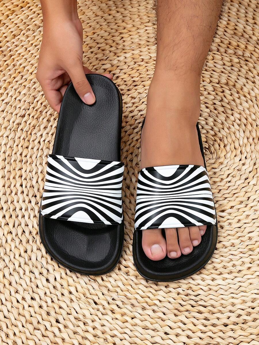 Men's Spring/Summer New Fashionable Casual Outdoor Zebra Print Slide Sandals - Black - View 1
