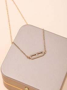 1pc Fashionable Minimalist Geometric Hollow Out Rhinestoned Pendant Necklace, Elegant & Versatile Design For Women's Daily Wear