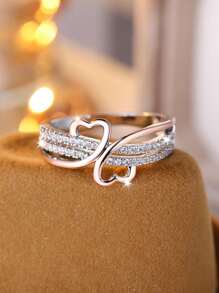 Double Heart Design Rose Golden &Silvery Copper Ring, Luxury Wedding Party Holiday Daily Wear, Reliable Accessories Valentines