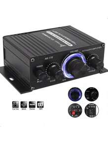 Mini amplificador de potencia de audio P /auto Amplificador de potencia de alta fidelidad de 2 canales para el hogar y el automóvil Amplificador de potencia de audio estéreo de alta fidelidad de 200 W + 200 W Amplificador de potencia de doble canal 125 x 75 x 40 mm - Negro - Ver 1