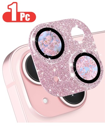 Yezodawee 1 件适用于 16 Pro/16 Pro Max 相机镜头保护膜，闪亮相机盖，带 9H 钢化玻璃镜头屏幕保护膜金属环装饰配件（闪光粉色）闪光钻石后置摄像头盖闪亮钻石镜头盖适用于手机壳，兼容 16 Pro Max/16 Pro/16 Plus/16/15/14 系列