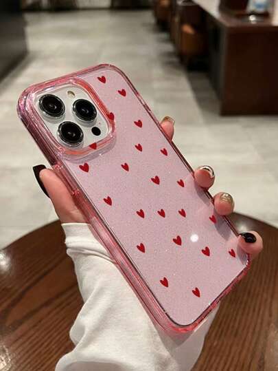 1 pieza Funda de teléfono de TPU rosa brillante con estampado de corazón de brillo a la moda compatible con iPhone 17/17 Pro/17 Pro Max/Air/7/8/7 Plus/8 Plus/X/XS/XR/XS Max/11/11 Pro/11 Pro Max/12/12 Pro/12 Pro Max/13/13 Pro/13 Pro Max/14/14 Pro/14 Plus/14 Pro Max/15/15 Pro/15 Plus/15 Pro Max/16/16 Pro/16 Plus/16 Pro Max