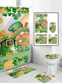 1pc St. Patrick's Day Spring Gnome Pattern Shower Curtain Set, Waterproof Polyester Fabric, Machine Washable, Top Hooks Included, For Bathroom Decoration, Home Decor Fall Decor Bathroom Accessories Back To School