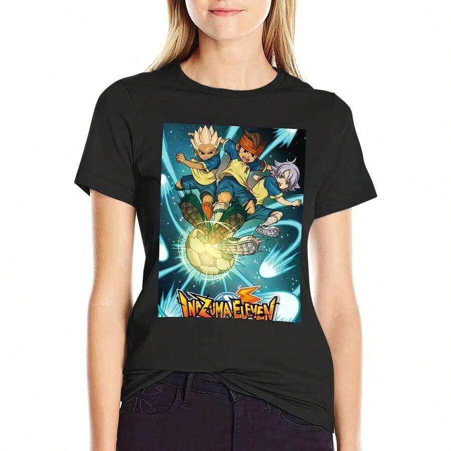 INAZUMA ELEVEN T-Shirt Graphics Tops Oversized Aesthetic Clothes T Shirts For Women Graphic - 黑色 - 查看 1