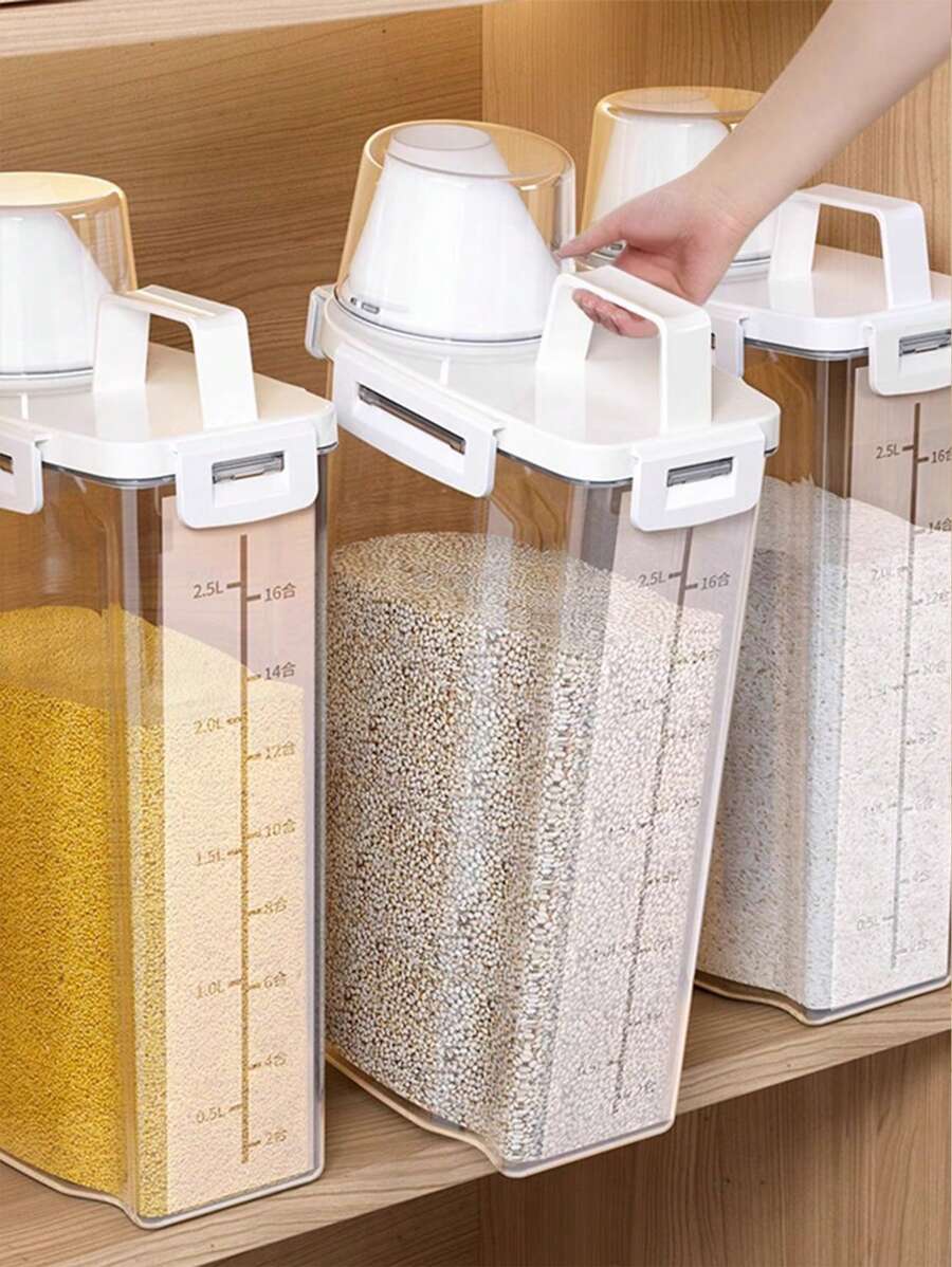 1pc Rice Bucket Storage Canister, Moisture-Proof And Insect-Proof Rice Container, Flour Barrel, Red Bean, Mung Bean, Coffee Bean Cans, Portable Pound Scale Storage Cans, Household Kitchen Rice Storage Box, Grain And Miscellaneous Grain Storage Box