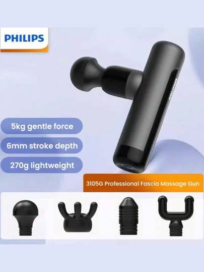 PHILIPS Philips PPM3105G Mini Massage Gun [5 Speeds & 4 Heads] Heavy-Duty All-Weather Design For Muscle Relief | 270g Portable & Fast USB-C Charging (Ramadan Special)