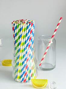 100 pezzi di cannucce di carta riutilizzabili dal design casuale e colorato, con motivo a righe multicolore, biodegradabili, adatte per smoothie, tè, succhi, latte, feste di compleanno, matrimoni ed eventi, cannucce da bere per varie occasioni. - Stile 1 - Visualizzare 1