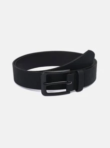 1 pieza Cinturón decorativo casual llano de poliuretano (PU) para hombres, apto para uso diario, hebilla con recubrimiento metálico, color negro