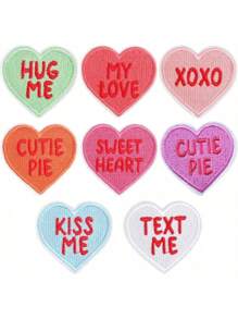 8pcs Heart Shaped Iron On Patches Cute Heart Colorful Embroidered Sew On Love Applique Patches DIY Accessories For Jeans Dress Clothing Repair And Decoration