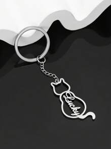 1PC 猫咪 DIY 可定制钥匙扣不锈钢首饰定制名字宠物纪念钥匙扣，可定制名字简约日常风格，钥匙扣，产品包括礼盒，情人节礼物，生日礼物，母亲节礼物，日常礼物 - 金色 - 查看 2