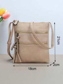 תיקי Crossbody מזדמנים חדשים תיקי כתף דש מעור Pu מוצק תיקי מעצבים וארנקים לנשים - חאקי - ראה 3