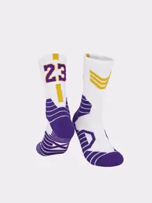 1 Par De Meias Esportivas De Elite Profissional Ao Ar Livre, Com Fundo Acolchoado Espesso E No.23 Impresso Para Basquete, Futebol, Futebol, Rugby, Hóquei No Gelo