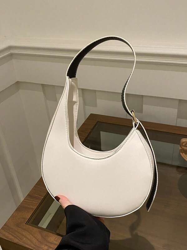 Sac en forme de croissant de lune minimaliste simple, nouveau sac à bandoulière pour femmes pendulaires, sac à main décontracté de couleur unie pour sous le bras