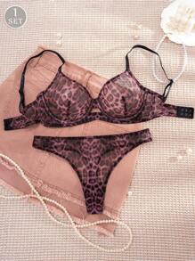 1 Set Women Leopard Print Supportive Bra & Panty Set - Multicolor - View 1