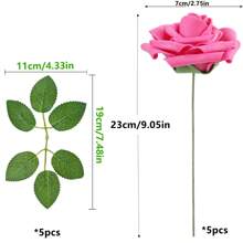10/30/50支象牙色泡沫仿真玫瑰花，带茎，适用于DIY婚礼花束、新娘送礼会中心装饰品、派对餐桌装饰、情人节和母亲节装饰、生日和毕业礼物（塑料材质，需要组装，用力拉扯易碎） - 玫紅色 - 查看 11