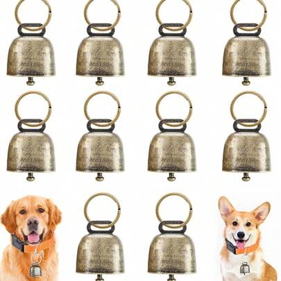 2个/5个/9个铜质牛铃，带铃铛或麻绳，直径1.38英寸，铜质铃铛，声音洪亮，适合狗、牛、马、羊、猫等小型宠物项圈，可作铃铛装饰，用于家居装饰、圣诞树装饰、圣诞礼物或房间装饰。