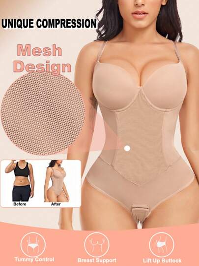 Women Shapewear Bodysuit Tummy Control Boned Body Shaper Full Body Shaper Bodysuit Tummy Slimming With Built-In Bra Thong Body Suits,Slimmer Seamless Camisole Bodysuit Tops  For Shaping