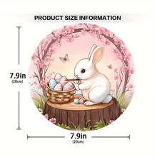 1 乡村农舍复活节快乐墙壁艺术标志，木制圆形墙壁装饰，弹簧门框装饰，2D 平面 8x8 英寸，带有花朵和复活节彩蛋兔子设计，适用于餐厅、咖啡馆、门框、酒吧、俱乐部、客厅、教室，完美的节日礼物 - 彩色 - 查看 13